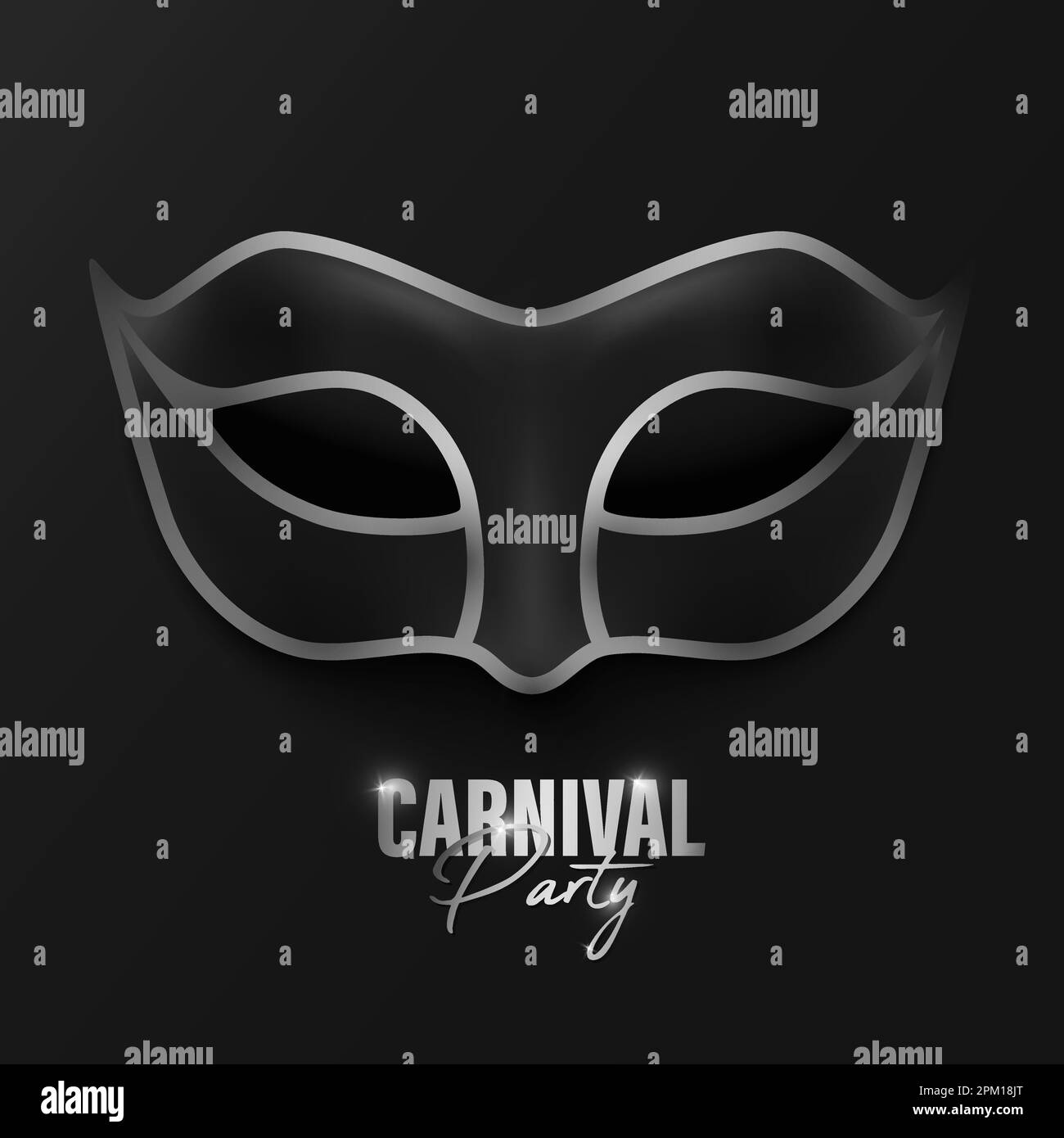 Vector 3D Realistic Black and Silver Carnival masque sur fond noir. Masque de fête, gros plan Mascarade. Modèle de conception de masque. Carnaval Illustration de Vecteur