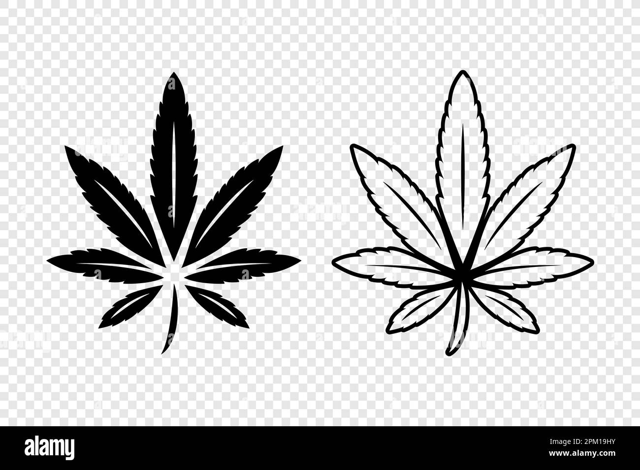 Feuilles de cannabis. Chanvre, Cannabis Silhouette, plat, Contour ensemble d'icônes gros plan isolé. Culture de la marijuana à des fins médicales. Illustration vectorielle. Illustration de Vecteur