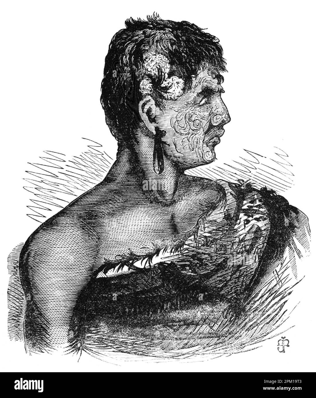 Portrait de Titokowaru, un chef maori pendant la guerre des terres maories en Nouvelle-Zélande en 1860s. Banque D'Images