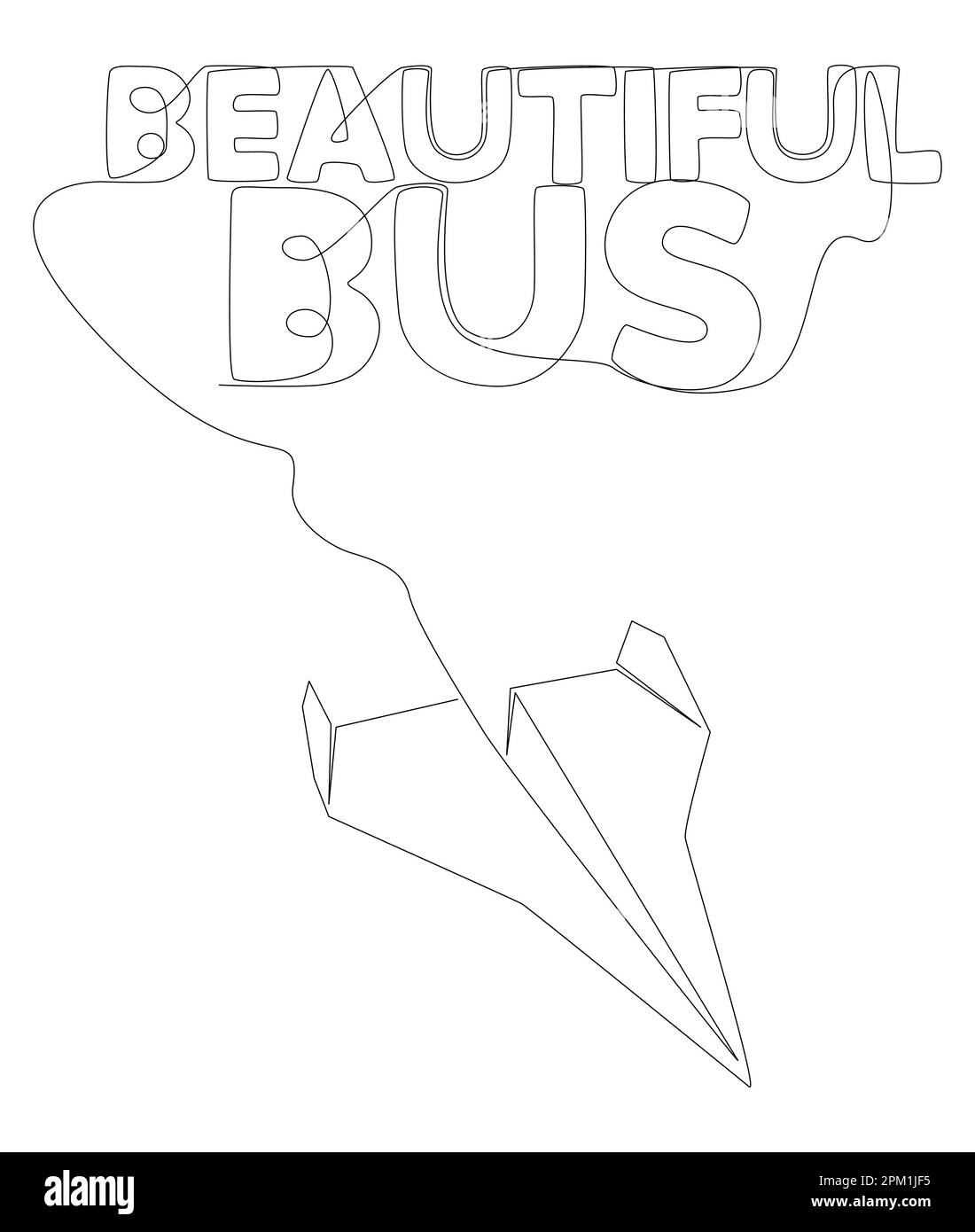 Une ligne continue de papier avion avec beau texte de bus. Concept de ...