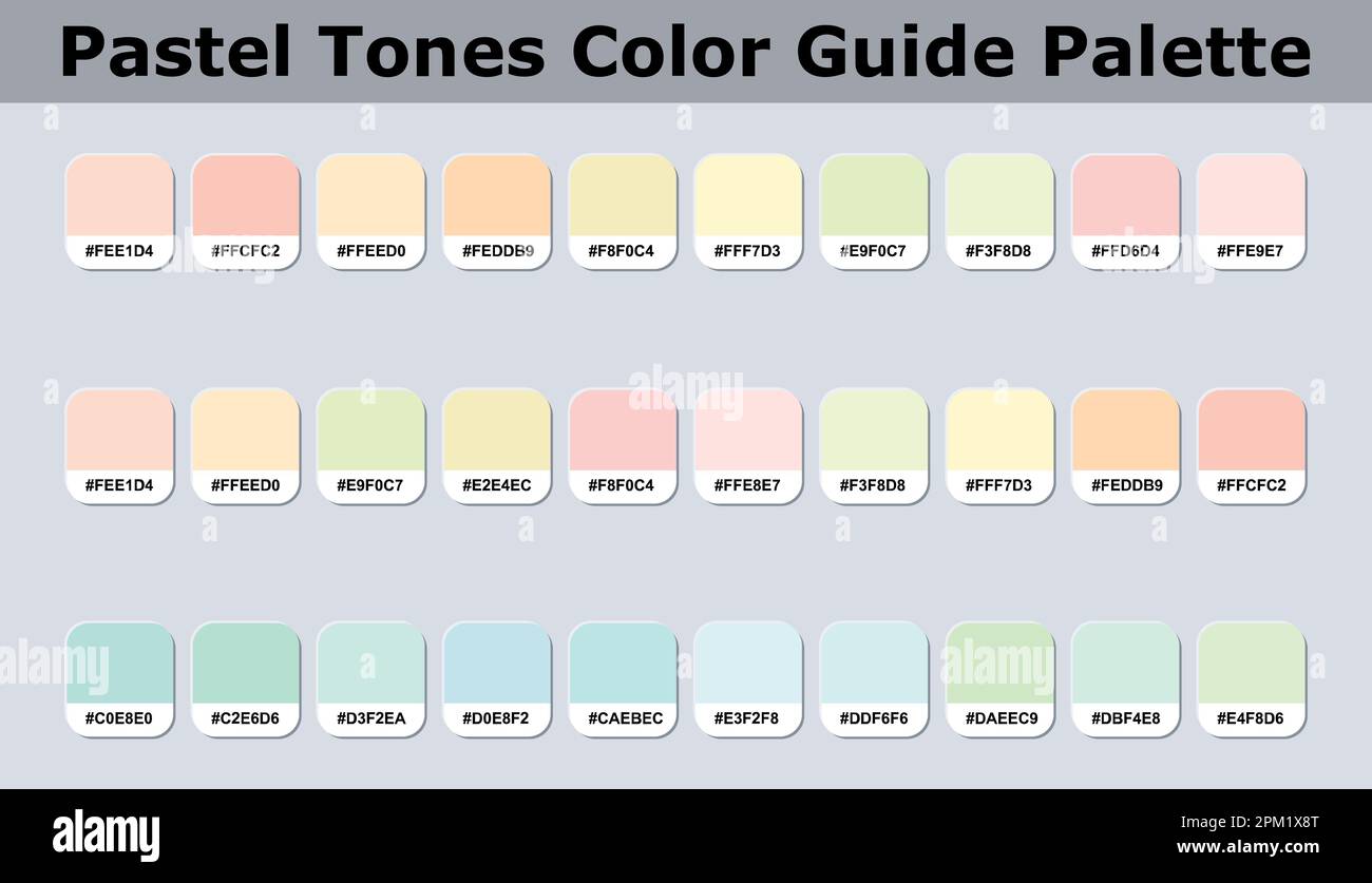 Ensemble de tons pastel Palette de couleurs exemple de catalogue avec des  codes hexadécimaux RVB isolés dans des groupes pour la conception  d'interface utilisateur, la mode, l'intérieur et la conception de sites