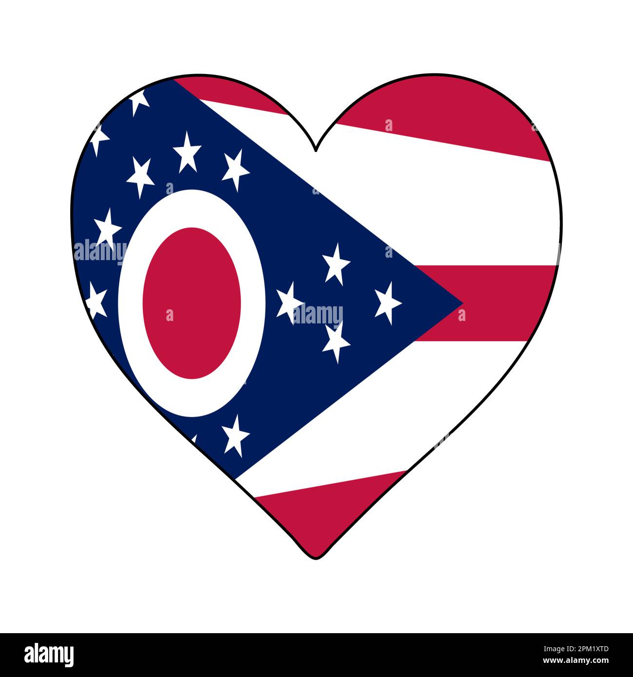 Drapeau de forme de coeur de l'Ohio. J'adore l'Ohio. Visitez l'Ohio. Amérique du Nord. Amérique. Conception graphique d'illustration vectorielle. Illustration de Vecteur