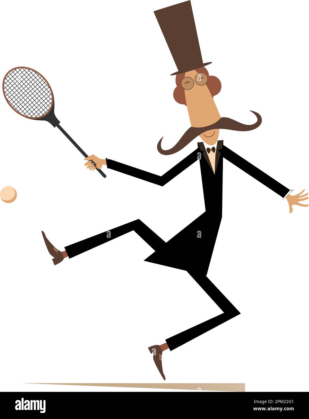 Monsieur joue au tennis illustration isolé. Dans l'homme moustache top hat joue au tennis isolated on white Illustration de Vecteur