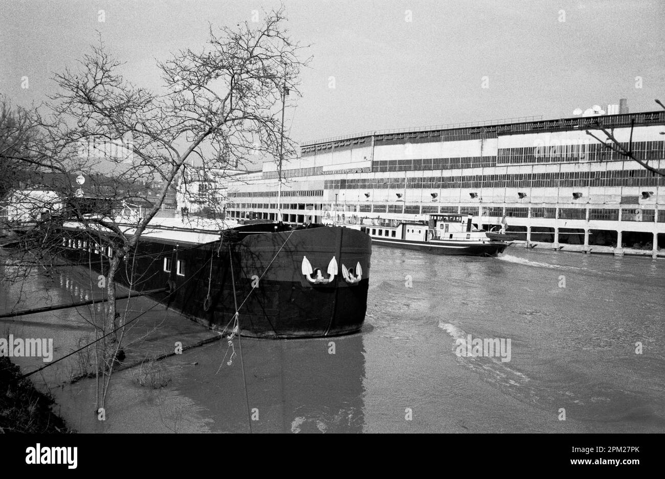 BOULOGNE BILLANCOURT PARIS USINE DE VOITURES RENAULT VUE DE LA RIVE DE LA SEINE À MEUDON - PARIS HISTOIRE INDUSTRIELLE - USINE DE VOITURES RENAULT - FILM D'ARGENT © PHOTOGRAPHIE: FRÉDÉRIC BEAUMONT Banque D'Images