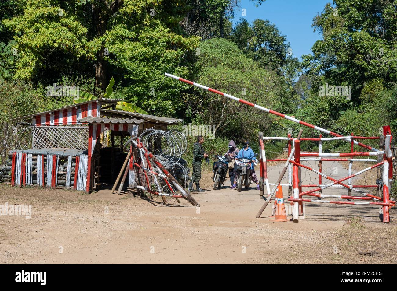 Points de contrôle militaires à la frontière entre la Thaïlande et le Myanmar. Chiang Mai, Thaïlande. Banque D'Images