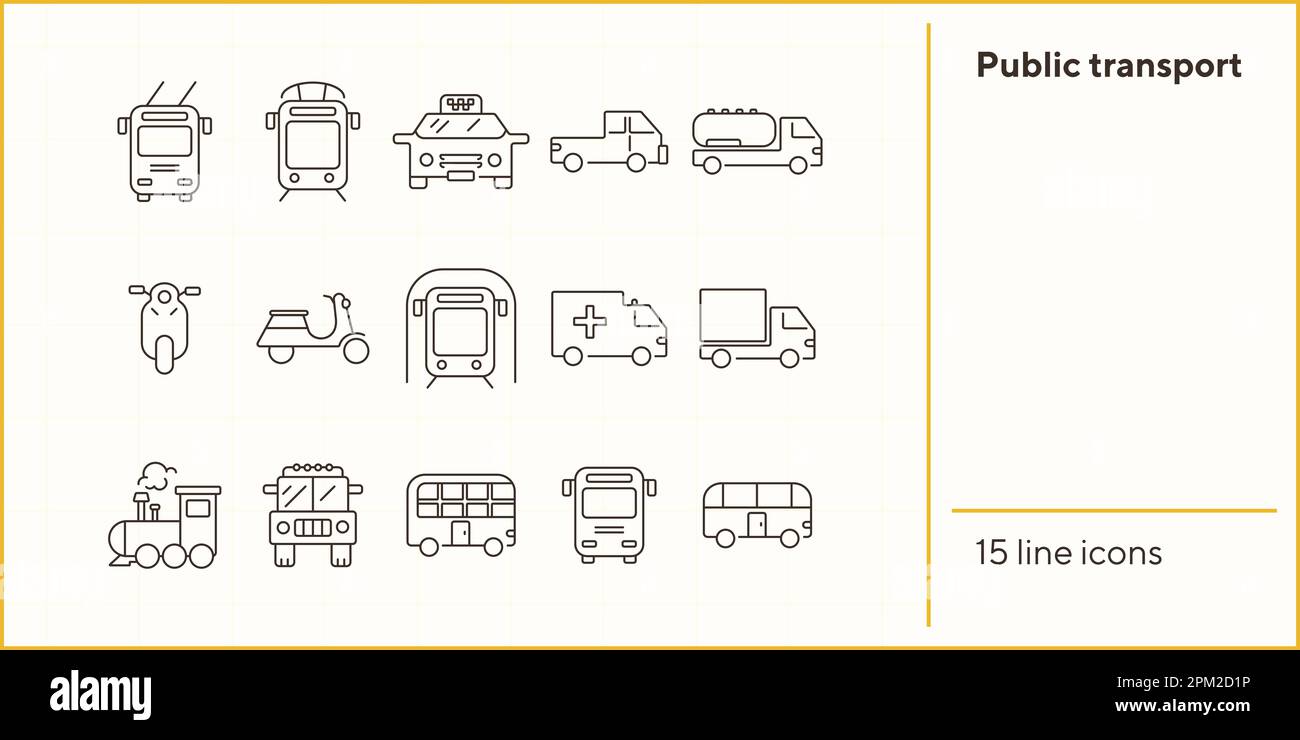 Jeu d'icônes de la ligne de transport public Illustration de Vecteur