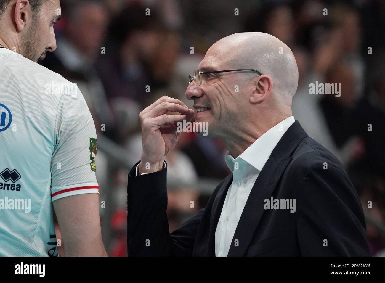 PalaBarton, Pérouse, Italie, 10 avril 2023, piazza roberto (allianz milano) pendant la phase de jeu - Sir Safety Susa Perugia vs Allianz Milano - Volleyball Banque D'Images