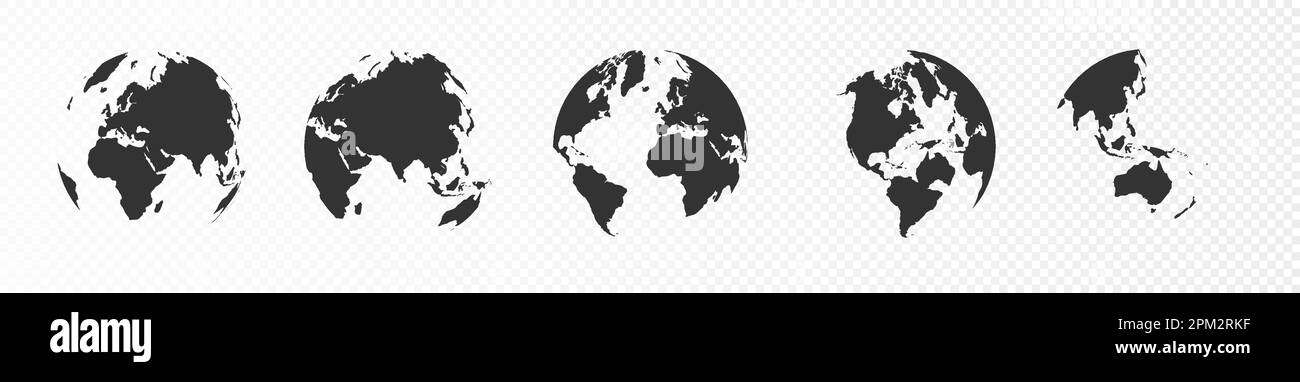Ensemble de globes transparents de la Terre. Carte du monde réaliste en forme de globe avec texture transparente. Icônes du globe. Hémisphères terrestres avec continents. 3d ve Illustration de Vecteur