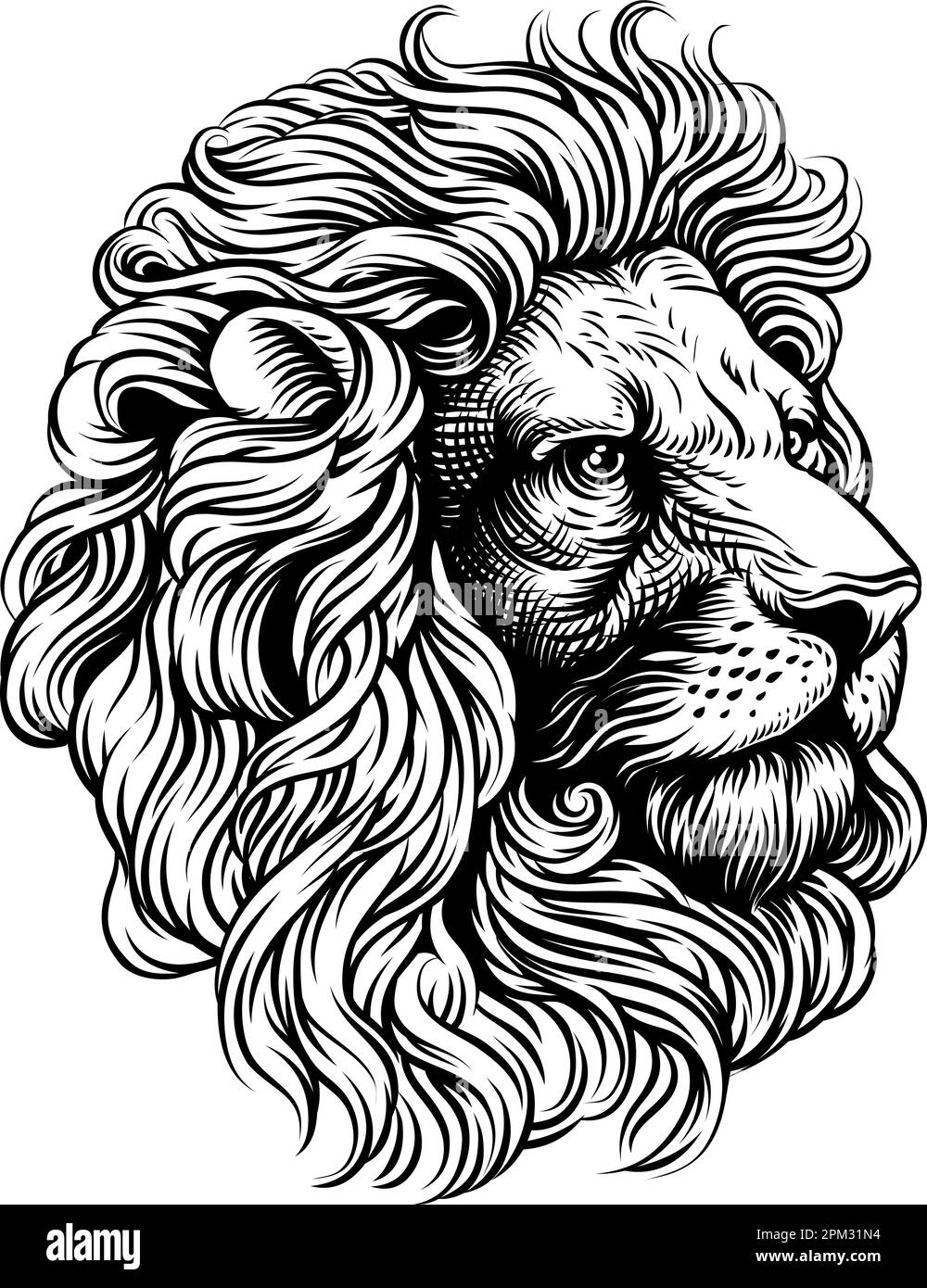 Tête de lion Lions coupe de bois style Vintage gravé Illustration de Vecteur