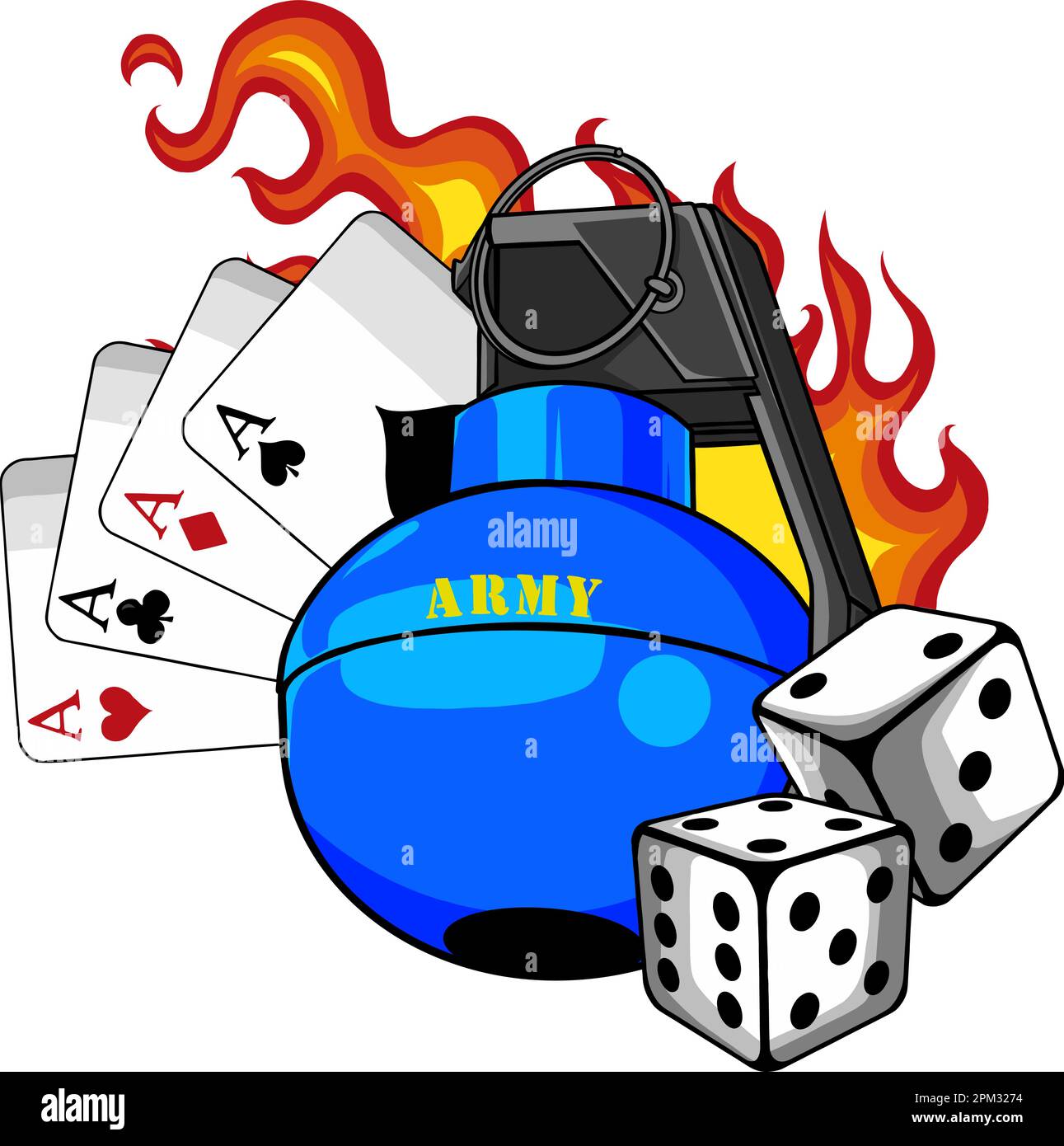 granate avec jeu de casino et flammes Illustration de Vecteur