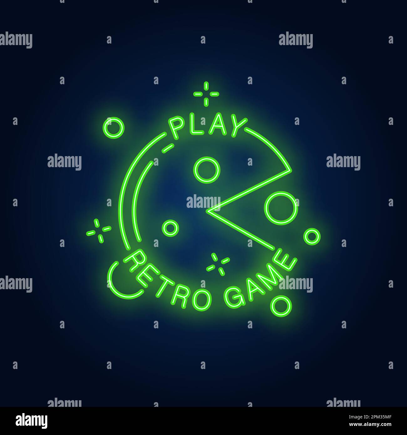 Jouer le lettrage de jeu rétro avec le signe pacman sur fond de brique Illustration de Vecteur