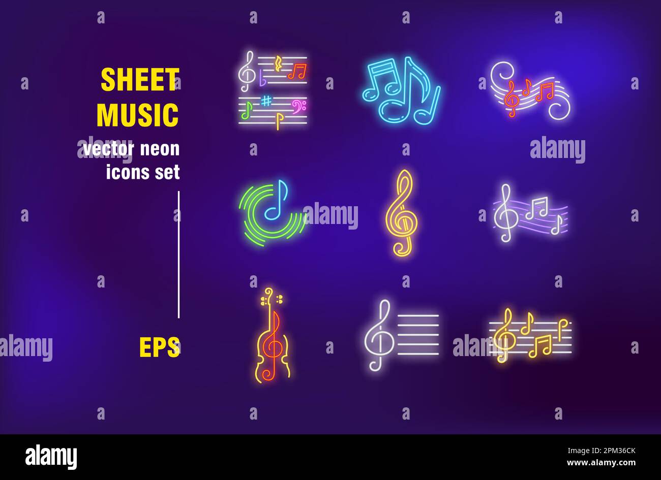 Ensemble de panneaux de musique au néon Illustration de Vecteur