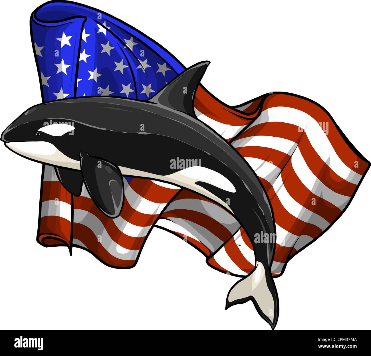 Illustration de l'Orca Jumping Vector de l'esprit de l'épaulard avec drapeau américain Illustration de Vecteur