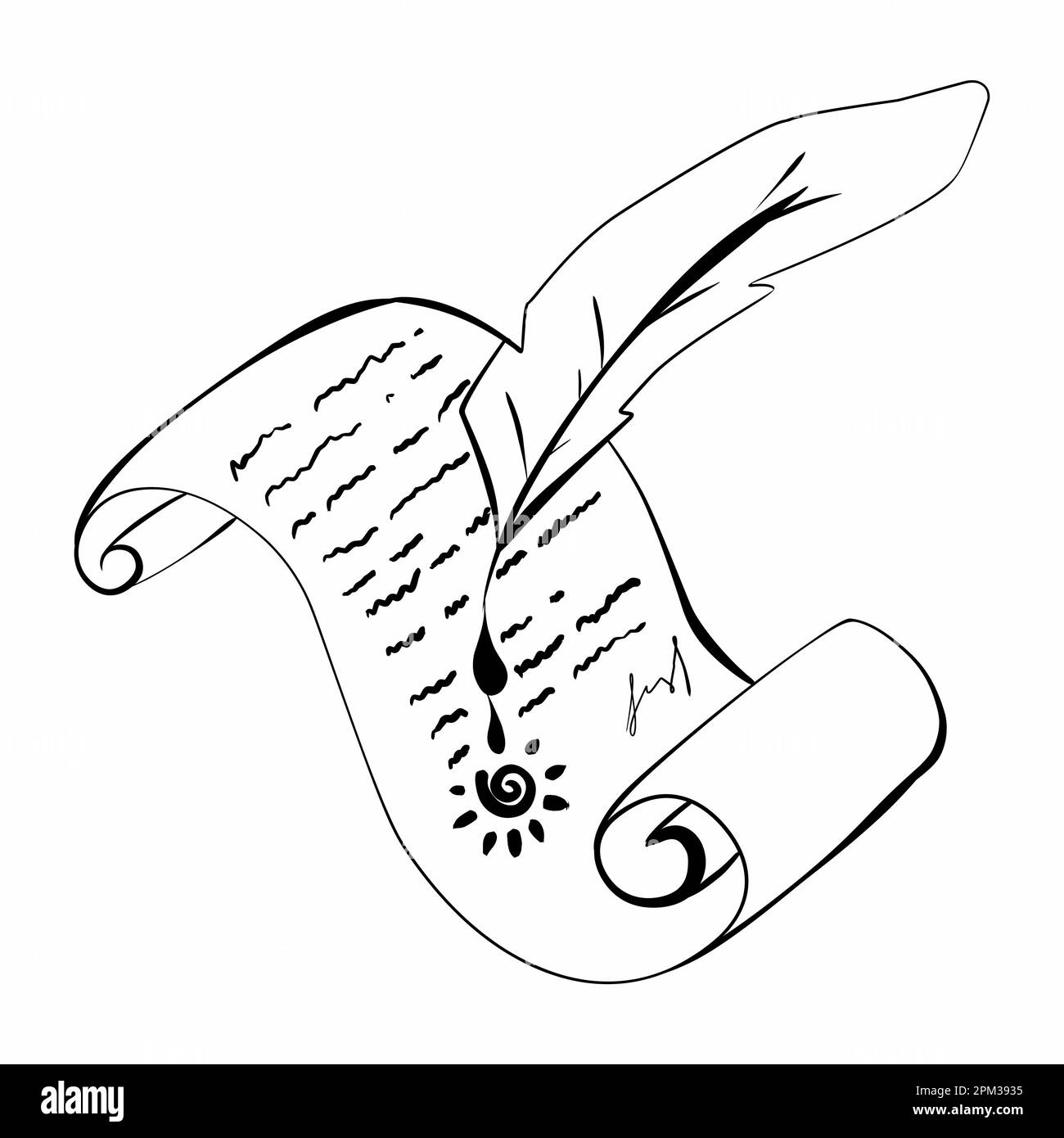 écriture, stylo, texte, signature, sceau, encre. Icône de vecteur de défilement Illustration de Vecteur