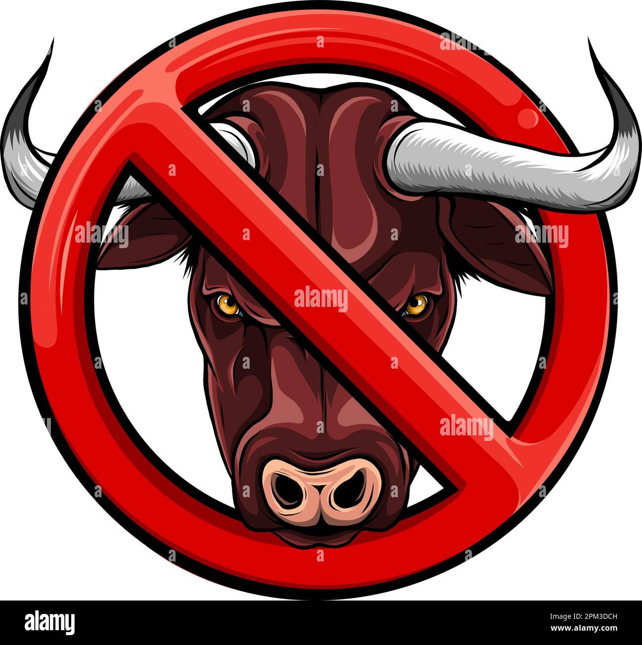 Illustration d'une tête de taureau dans un panneau d'interdiction rouge. Illustration de Vecteur