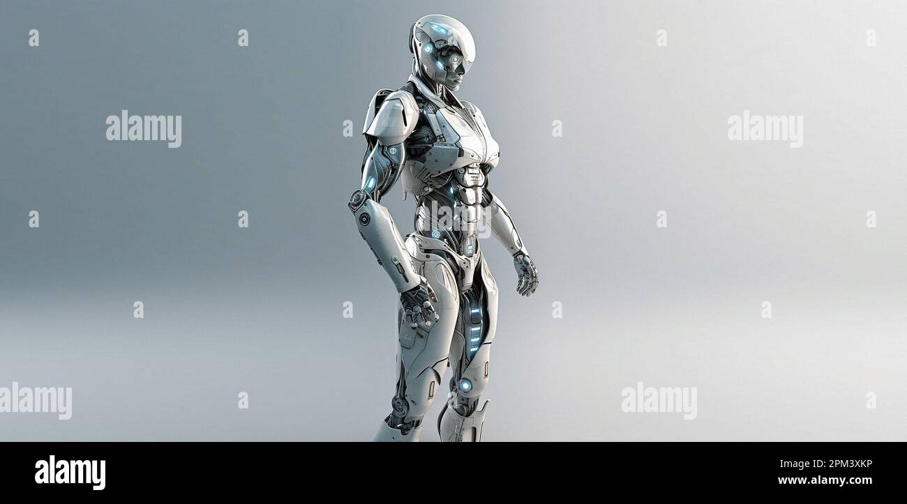 Robot, ai et cyborg isolés sur fond de studio, robotique et résumé technologique avec l'espace de maquette. Informatique, humanoïde et innovation avec Banque D'Images