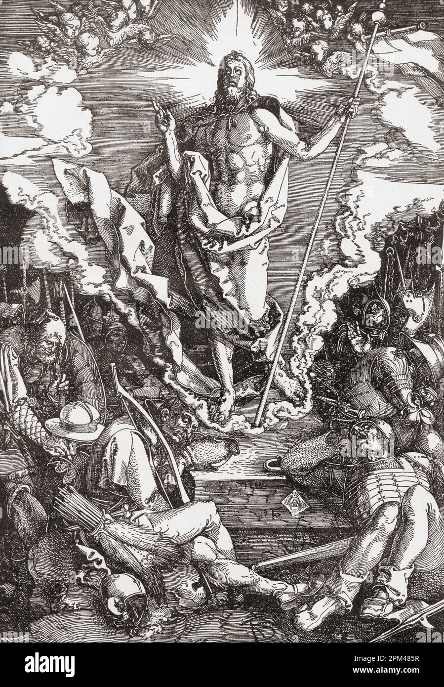 Résurrection de Jésus, après une oeuvre d'Albrecht Dürer, 1471 – 1528, parfois orthographié en anglais comme Durer. Peintre allemand, graveur et théoricien de la Renaissance allemande. De Albrecht Dürer, Sein Leben und eine Auswahl seiner Werke ou sa vie et une sélection de ses œuvres, publié en 1928. Banque D'Images