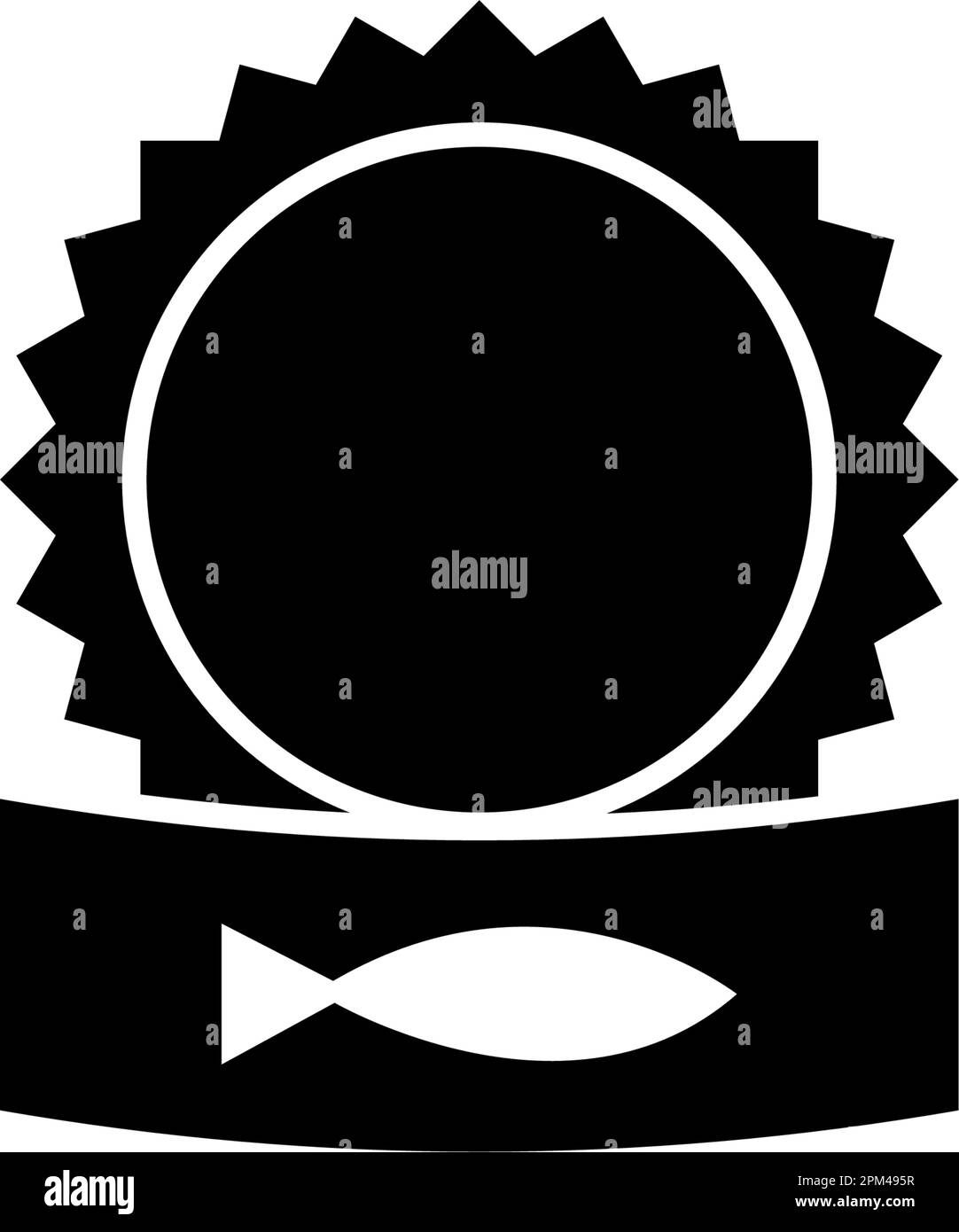 Badge de poisson pêché sauvage, étiquette de menu de fruits de mer. Illustration de l'icône vecteur plat. Symbole noir simple sur fond blanc. Badge de poisson pêché sauvage, fruits de mer si Illustration de Vecteur