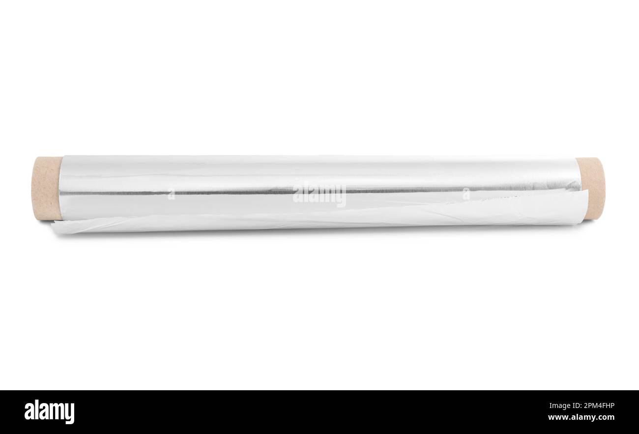 Rouleau de feuille d'aluminium isolé sur fond blanc Banque D'Images