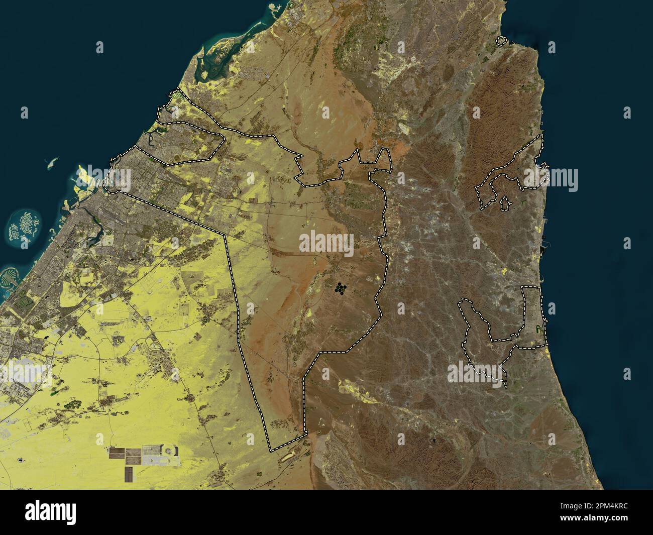Sharjah, émirat des Émirats arabes Unis. Carte satellite basse résolution Banque D'Images