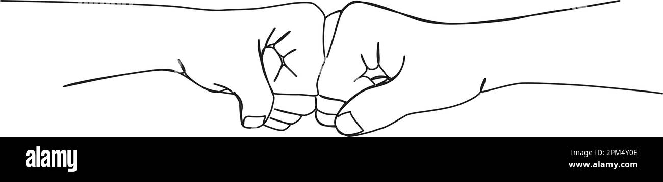 dessin continu d'une seule ligne de deux personnes faisant une bosse de poing, illustration vectorielle d'art de ligne Illustration de Vecteur