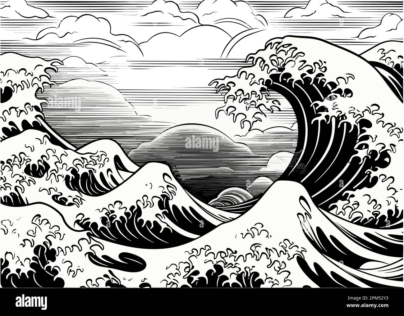 Une grande vague japonaise orientale dans un style rétro gravé eps 10 Illustration de Vecteur