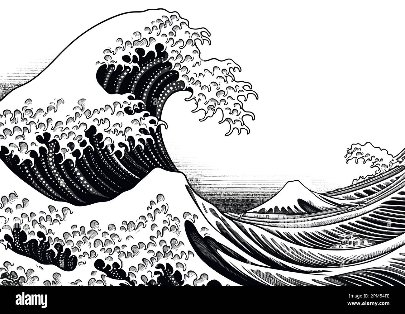 Une grande vague japonaise orientale dans un style rétro gravé eps 10 Illustration de Vecteur