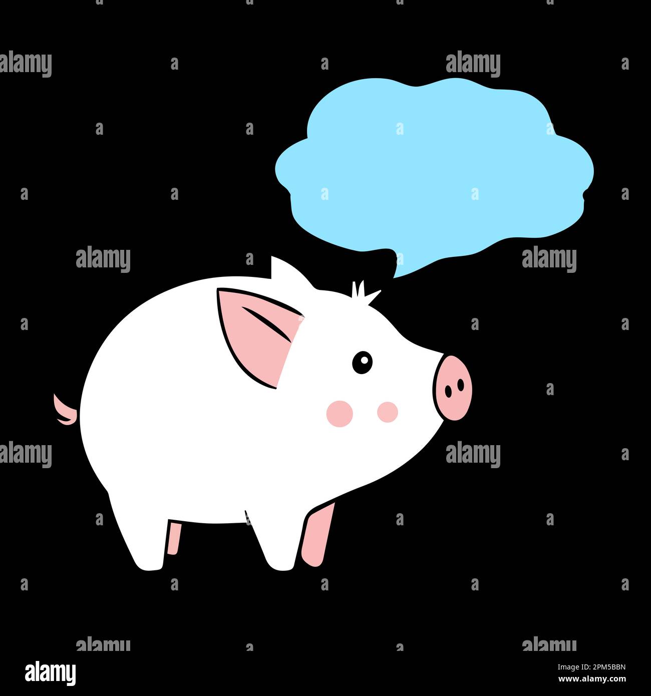 Illustration d'un cochon mignon avec bulle de parole sur fond noir. Illustration vectorielle Illustration de Vecteur