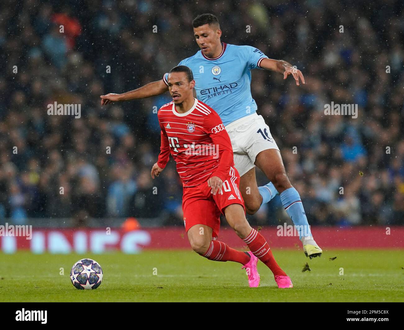 Manchester, Royaume-Uni. 11th avril 2023. Roderof Manchester City se trouve aux côtés de Leroy Sane de Bayern Munich lors du match de la Ligue des champions de l'UEFA au stade Etihad de Manchester. Le crédit photo devrait se lire: Andrew Yates/Sportimage crédit: Sportimage/Alay Live News Banque D'Images