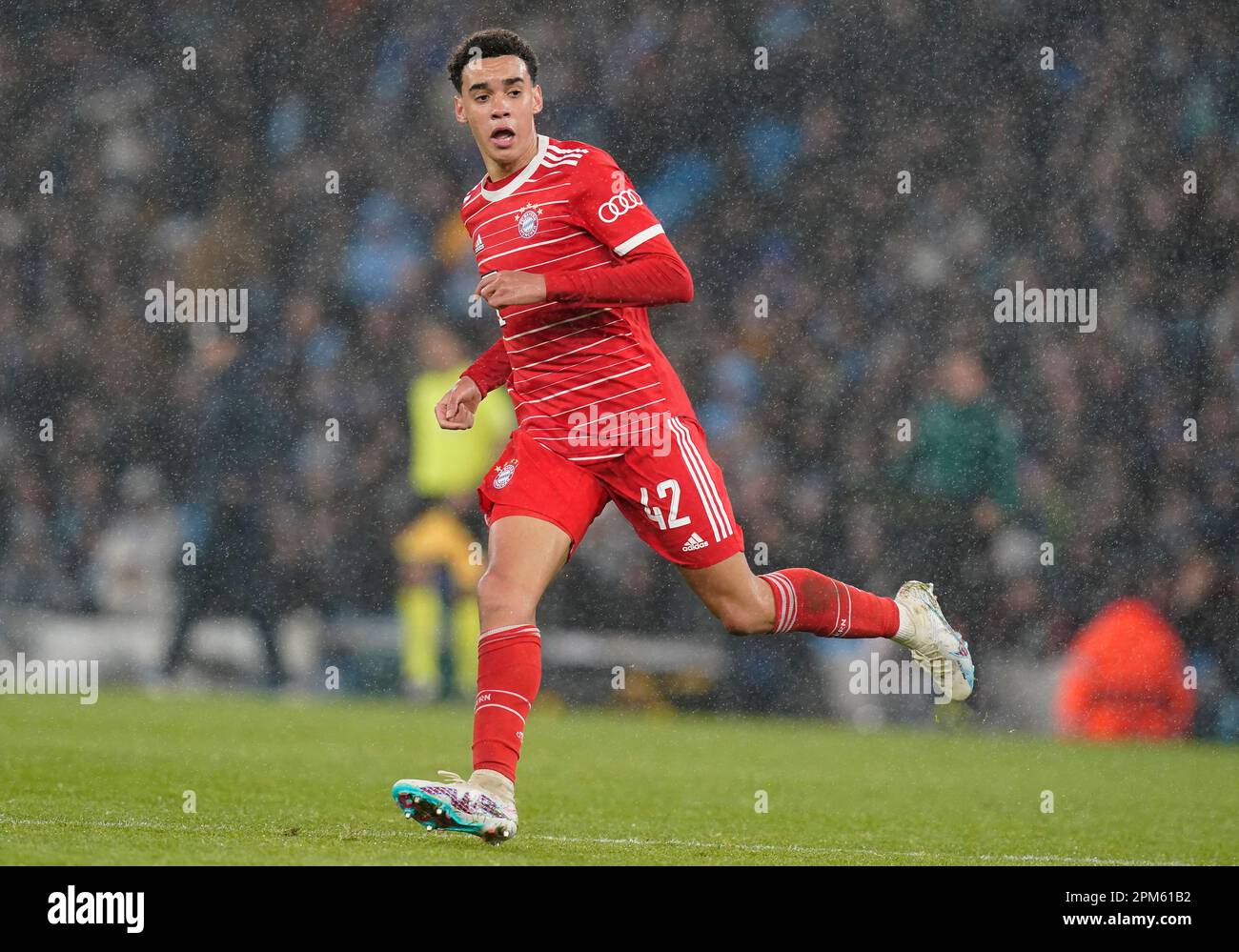 Manchester, Royaume-Uni. 11th avril 2023. Jamal Musiala du Bayern Munich lors du match de l'UEFA Champions League au Etihad Stadium de Manchester. Le crédit photo devrait se lire: Andrew Yates/Sportimage crédit: Sportimage/Alay Live News Banque D'Images