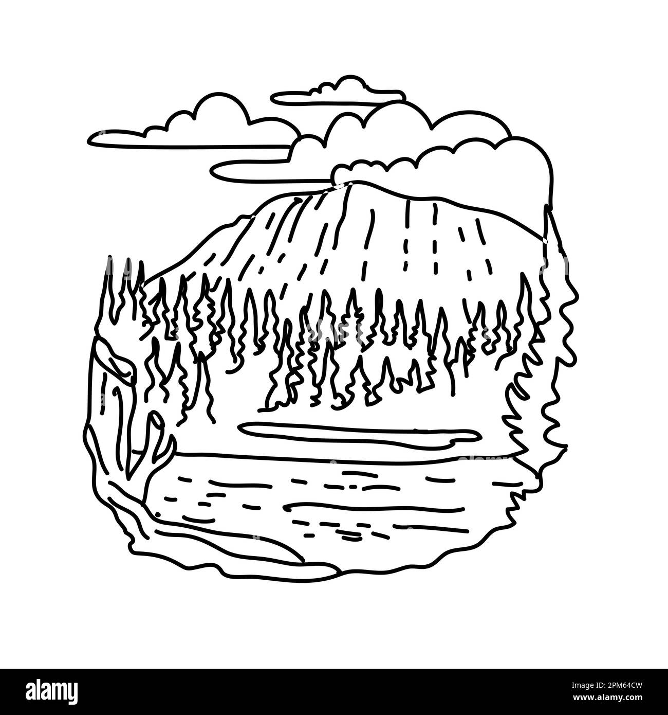 Illustration monoligne du parc national de Great Basin dans l'est du Nevada, États-Unis fait en ligne noire et blanche de la ligne de dessin style artistique. Banque D'Images