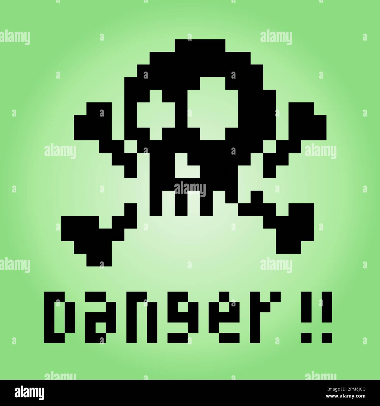 Crâne 8 bits pixels avec texte danger icône de signe pour les ressources de jeu dans les illustrations vectorielles Illustration de Vecteur