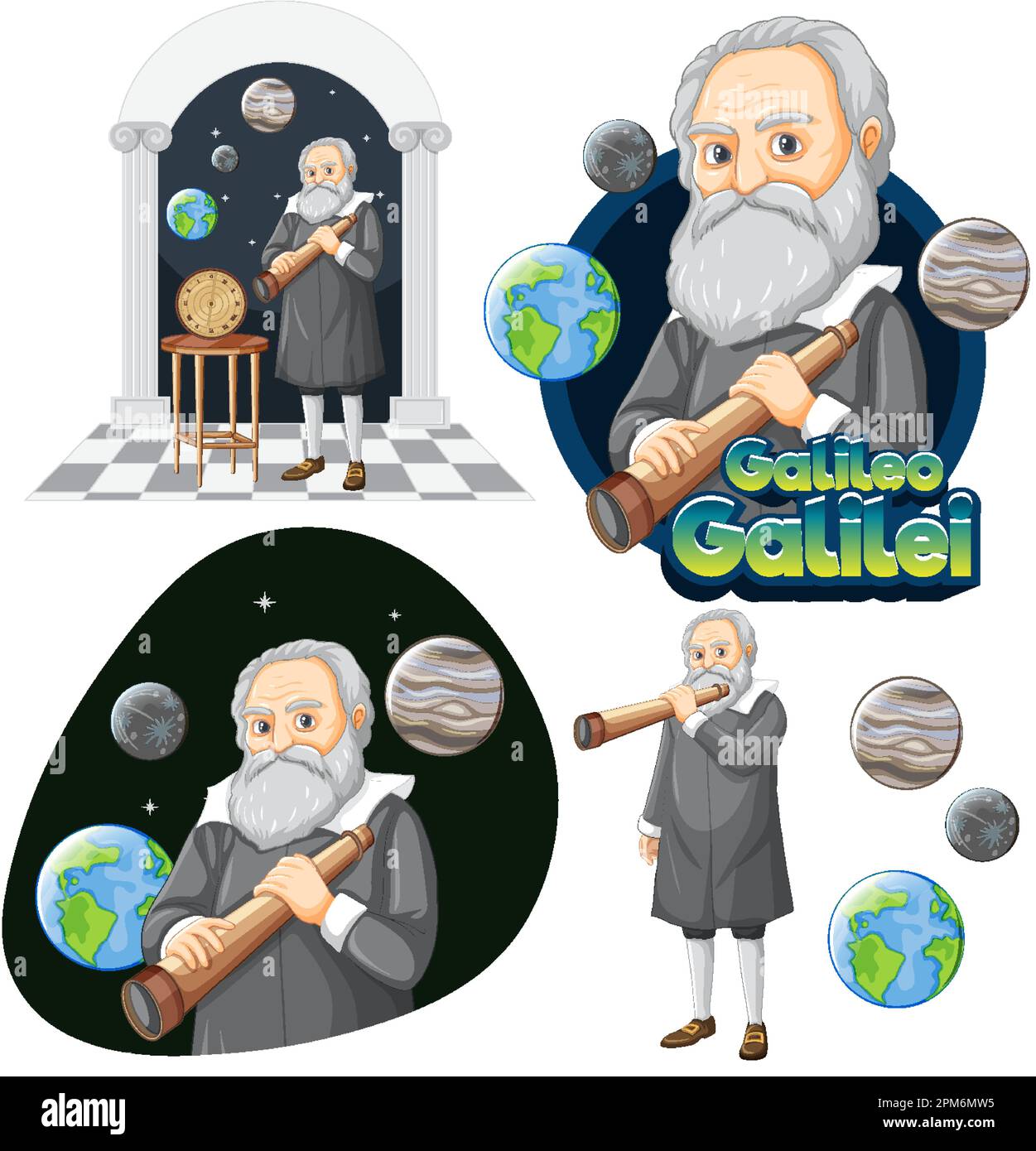 Ensemble de personnalités célèbres dans l'illustration de la science Illustration de Vecteur