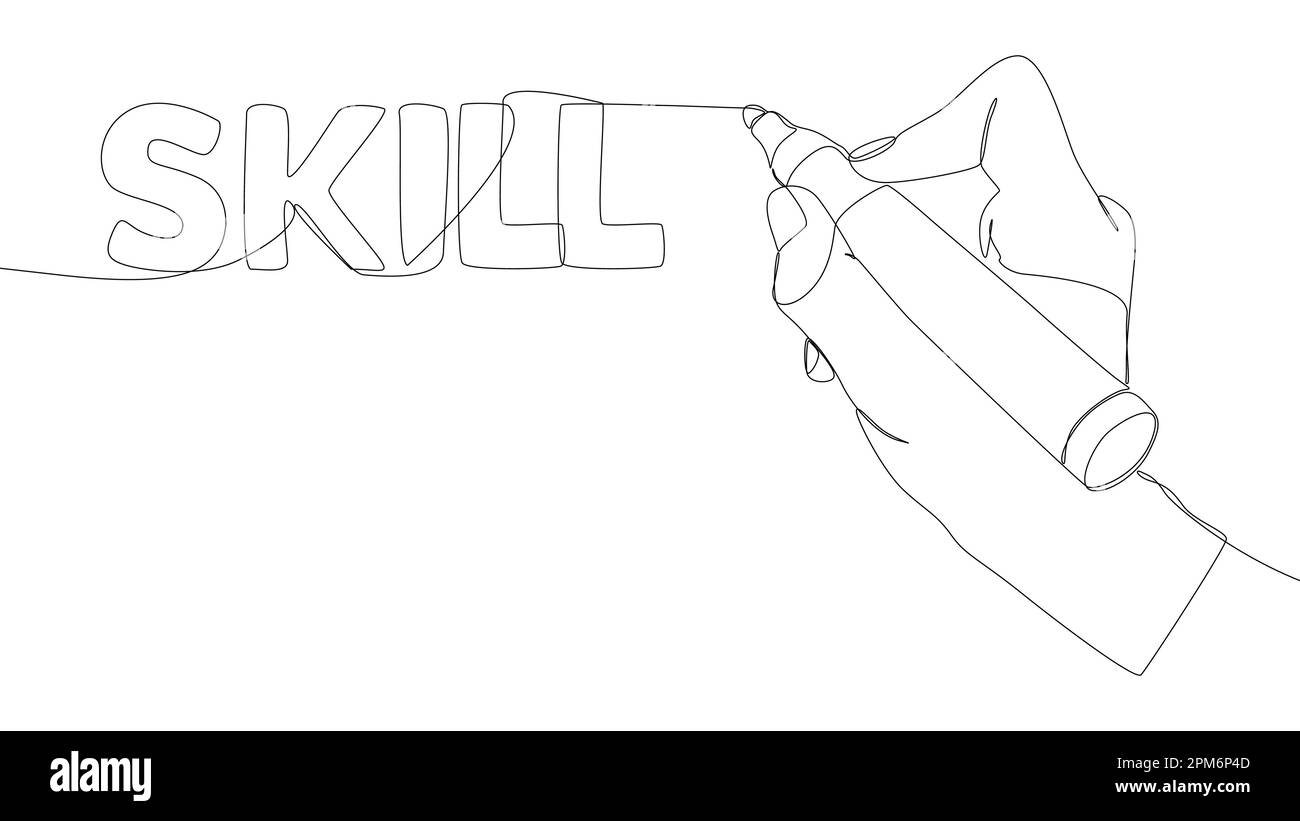 Une ligne continue de mot de compétence écrit par avec un stylo feutre. Concept de vecteur d'illustration à trait fin. Dessin de contour idées créatives. Illustration de Vecteur