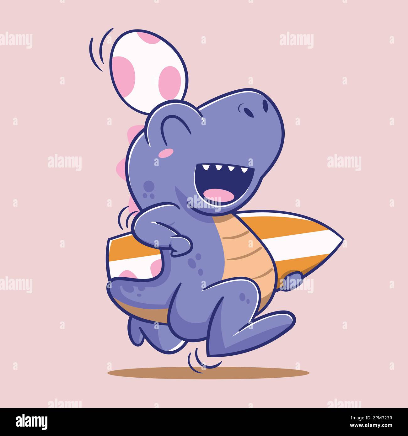 Un joli dessin animé marchant sur un dinosaure rex avec une planche à voile. Illustration vectorielle. Illustration de Vecteur