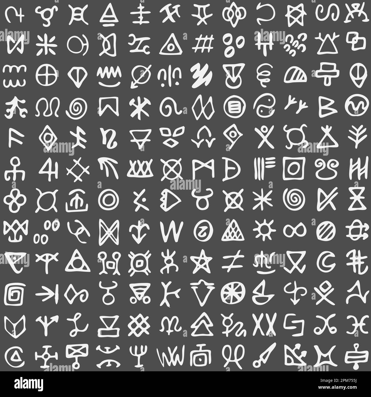 Grille de symboles de runes. Symboles occultes anciens, vikings comme des lettres sur blanc Illustration de Vecteur