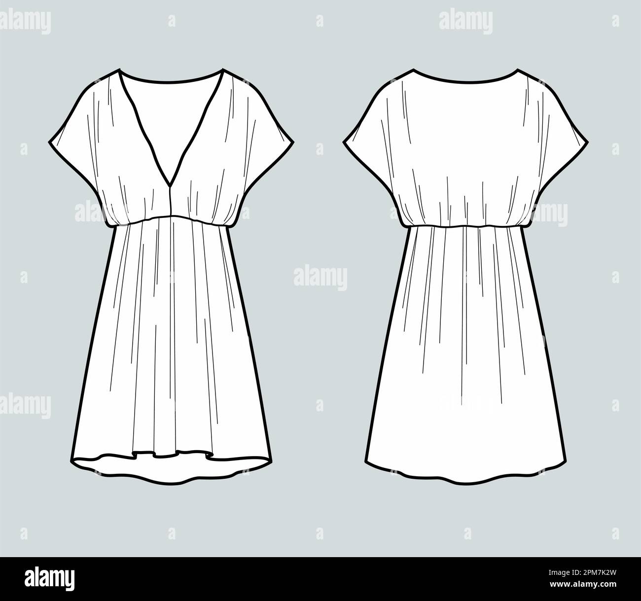 Robe d'été pour femmes avec manche monobloc. Illustration de Vecteur