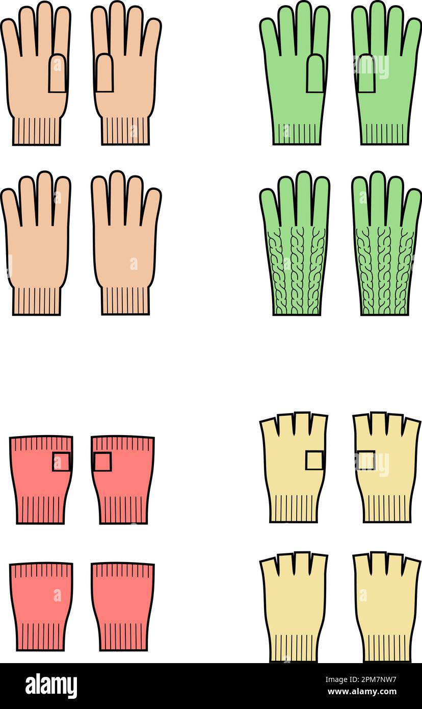 Ensemble de gants tricotés. Avant et arrière. Illustration de Vecteur