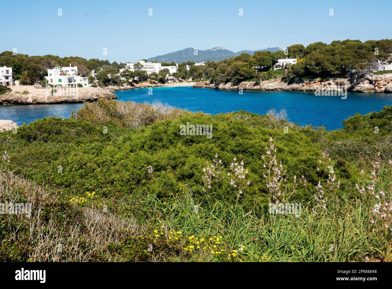 Cala d’Or, Majorque, Iles Baléares, Espagne. 29 mars 2023, vue sur la côte de Cala Dor depuis es Forti, Majorque Banque D'Images