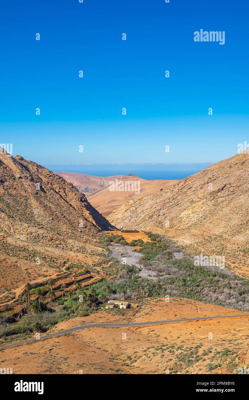 Espagne, îles Canaries, Fuerteventura, Parc rural de Betancuria, panorama depuis le Belvédère de Las Peñitas Banque D'Images