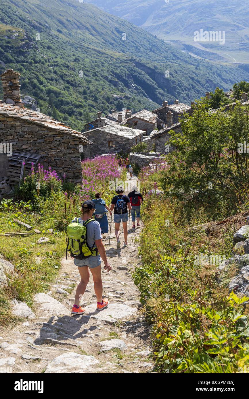 France, Savoie, Parc national de la Vanoise, Bonneval-sur-Arc, labellisé l'un des plus beaux villages de France, le hameau d'Ecot (2000 m) Banque D'Images