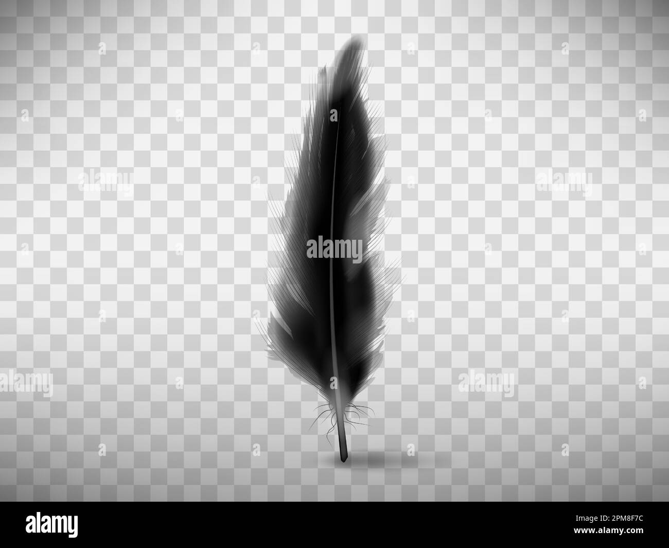Plume douce noire avec vecteur d'ombre illustration réaliste, isolée sur fond transparent. Plume d'aile d'oiseau ou d'ange déchu, symbole de douceur, élément de design Illustration de Vecteur