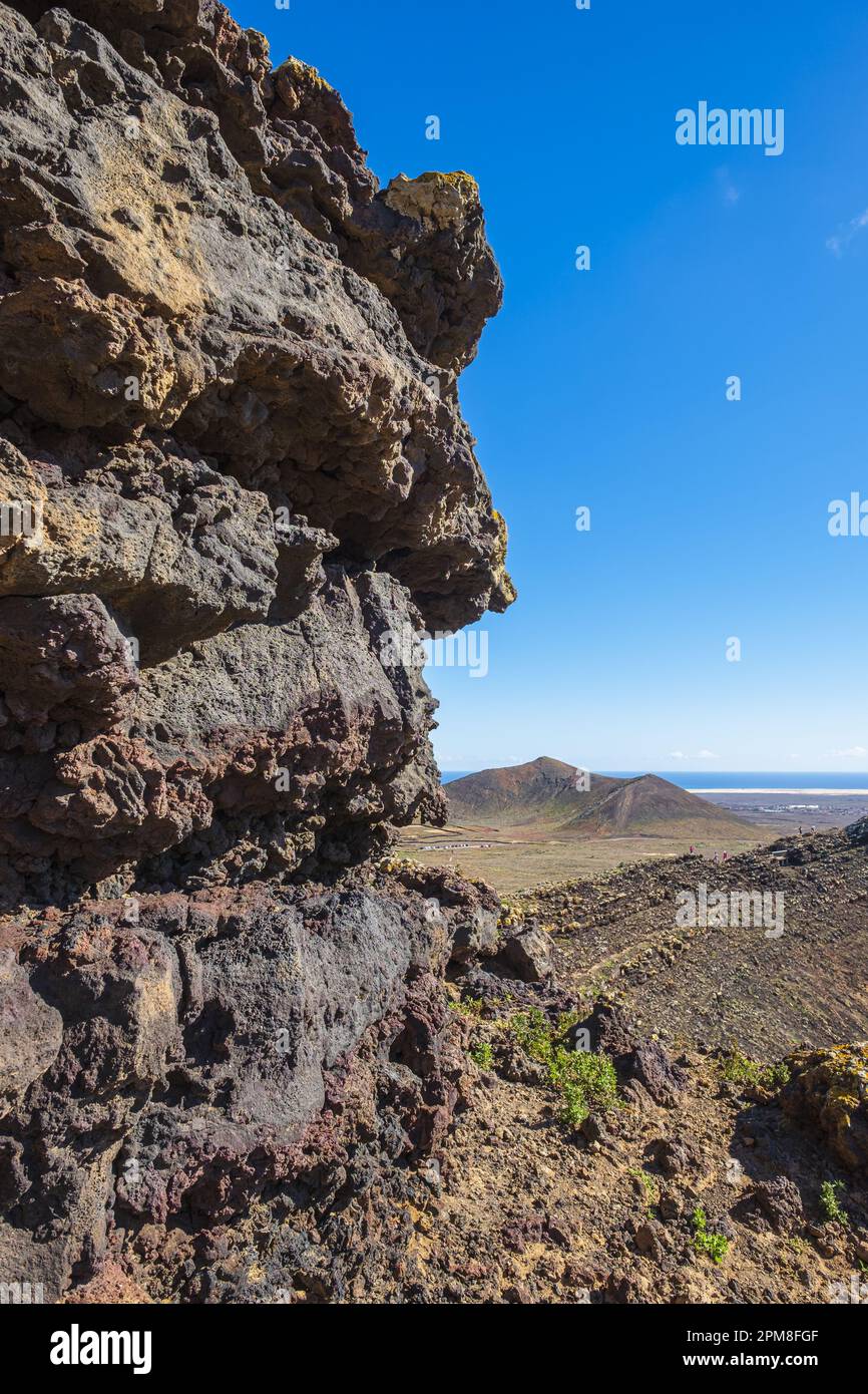 Espagne, îles Canaries, Fuerteventura, la Oliva, le bord du cratère de Calderon Hondo Banque D'Images