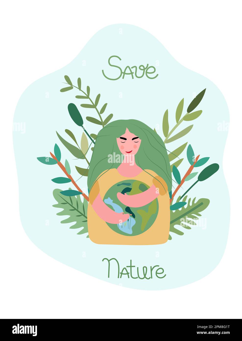 Lady chérit le globe verdant avec affection. L'art vectoriel pour le jour de la Terre et la préservation de la planète.réchauffement planétaire et protection de l'environnement idée d'efficacité énergétique. Illustration vectorielle. Illustration de Vecteur