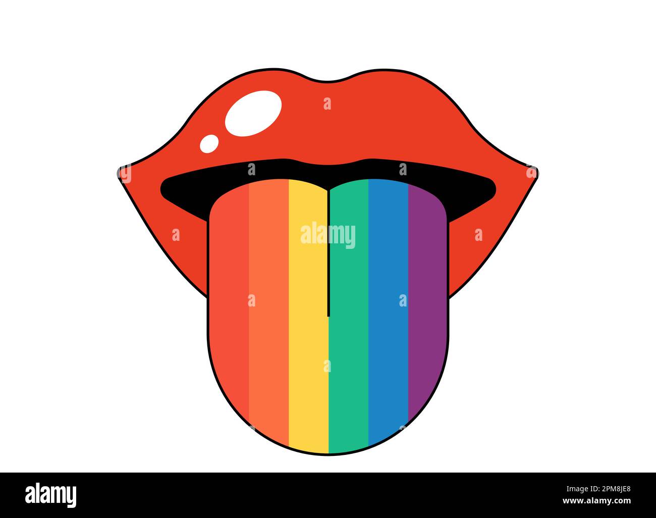 Col ouvert rétro et groovy avec langue de couleur arc-en-ciel qui colle et se lécher. Lèvres ouvertes rouge hippy. Lèvre féminine psychédélique funky. Imprimé sticker vintage positif. Patch EPS pop art tendance Y2K Illustration de Vecteur