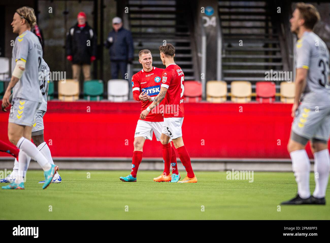 Silkeborg, Danemark. 11th avril 2023. Tonni Adamsen (23) de Silkeborg SI vu pendant le match Superliga de 3F entre Silkeborg IF et AC Horsens au parc JYSK à Silkeborg. (Crédit photo : Gonzales photo/Alamy Live News Banque D'Images