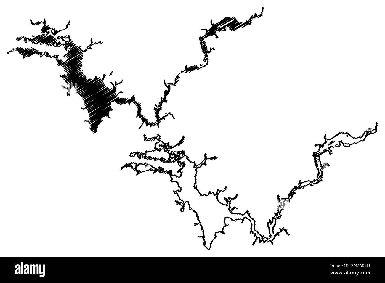Lac Mbakaou (Afrique, République du Cameroun) carte illustration vectorielle, scribble carte du réservoir Mbakaou Illustration de Vecteur