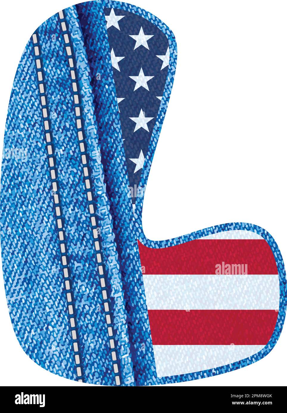Vector - la lettre L avec la texture du tissu denim bleu et du drapeau américain - initiale L avec le tissu jean et le drapeau américain - alphabet de Tissu jean De A à Z Illustration de Vecteur