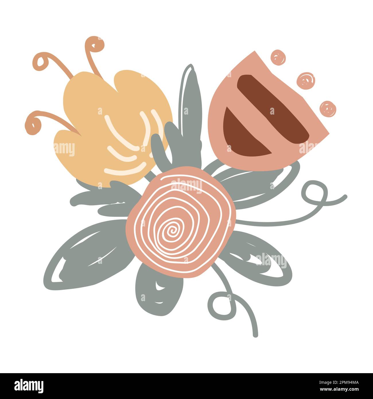 Joli motif fleuri. Bouquet de style scandinave composé de fleurs en forme de coolé. Décoration chic dans le style naïf. Illustration de Vecteur