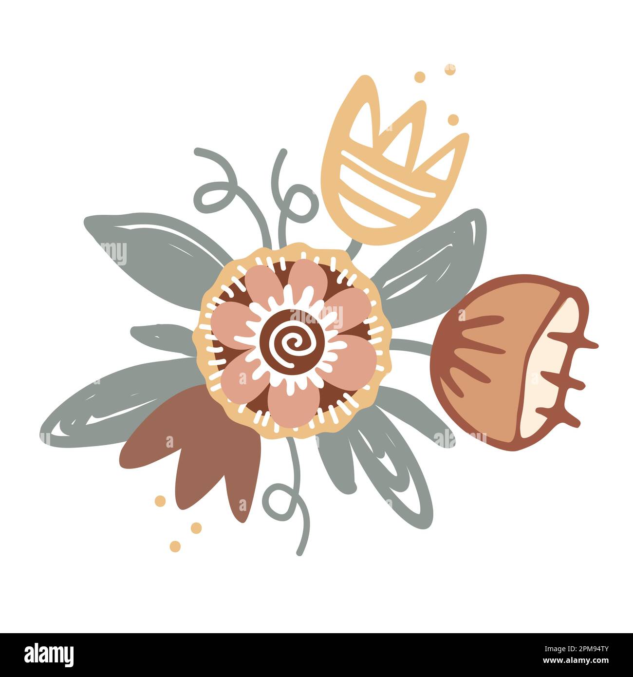 Joli motif fleuri. Bouquet de style scandinave composé de fleurs en forme de coolé. Décoration chic dans le style naïf. Illustration de Vecteur